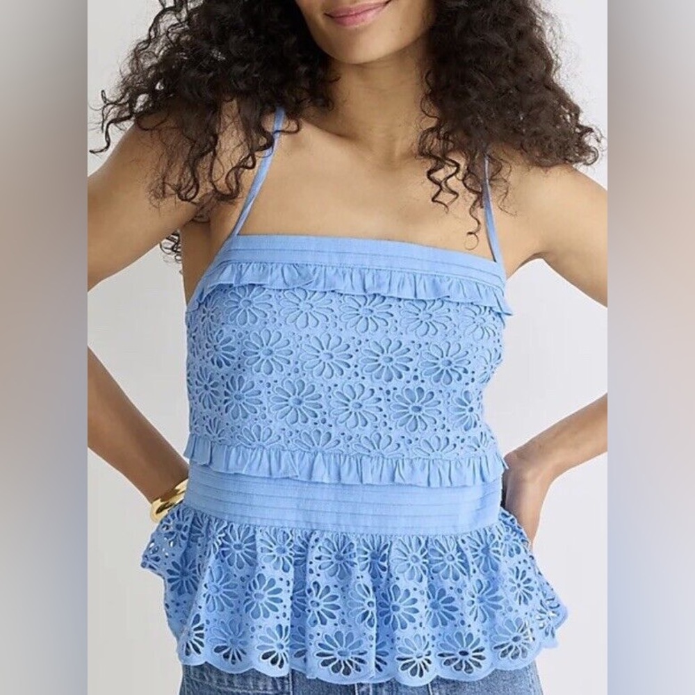 J Crew Cross-back smocked-waist eyelet top